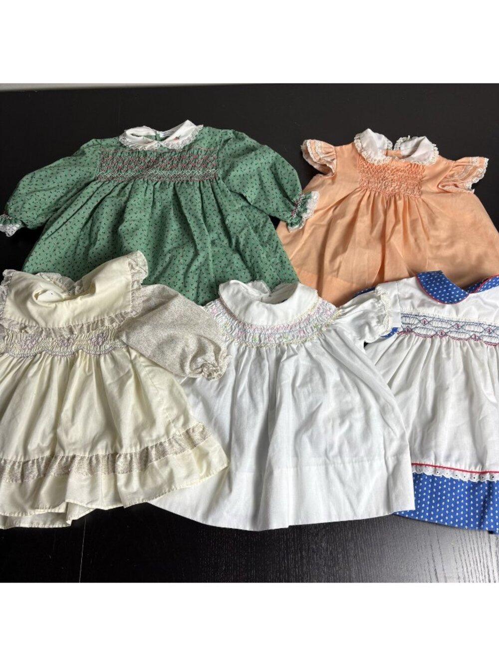 Vintage 70s/80s Baby Girl 12-18M Lot of 5 Smocked Dresses Polly Flinders & More